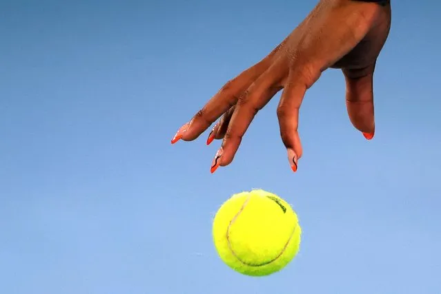 Coco Gauff's hand during her second round Australian Open match against Emma Raducanu at Melbourne Park, Melbourne, Australia on January 18, 2023. (Photo by Hannah Mckay/Reuters)