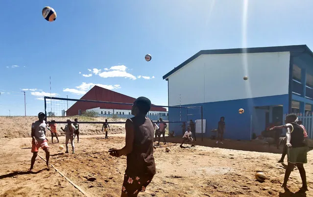 Young people participate in a volleyball skills camp held by local Namibian Afrocat Sports Academy in Windhoek, Namibia, on January 7, 2023. (Photo by Xinhua News Agency/Rex Features/Shutterstock)