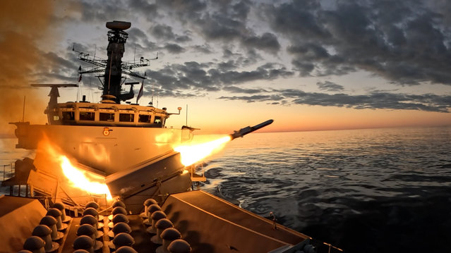HMS Somerset on September 29, 2025 conducts the Royal Navy’s first firing of the naval strike missile in Norway, a system capable of hitting targets more than 100 miles away and set to replace the Harpoon missile as part of a UK–Norway defence partnership. (Photo by Royal navy)