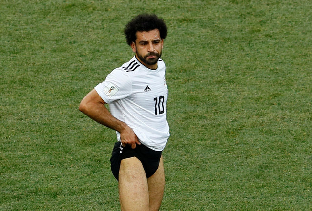 Egypt' s Mohamed Salah reacts after Saudi Arabia' s Salem Aldawsari scoring his side' s winning goal during the group A match against Egypt at the 2018 soccer World Cup at the Volgograd Arena in Volgograd, Russia, Monday, June 25, 2018. Saudi Arabia won 2-1. (Photo by Jason Cairnduff/Reuters)