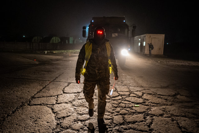 British military vehicles are marshalled as they arrive at a Hungarian military base at Szentes on Tuesday, January 21, 2025, during Exercise Steadfast Dart, Nato's largest planned exercise of 2025, practising a major deployment of land, sea and air forces across Europe. The exercise marks the first deployment under the bloc's new Allied Reaction Force (ARF), which replaced the Nato Response Force last year. (Photo by Ben Birchall/PA Images via Getty Images)