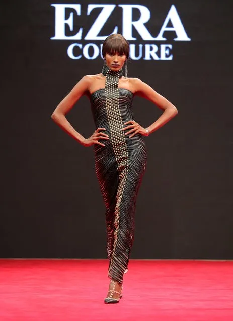 A model walks the red carpet at the Ezra couture show during D3 Presents: DIFF Fashion Forward on day seven of the 13th annual Dubai International Film Festival held at the Madinat Jumeriah Complex on December 13, 2016 in Dubai, United Arab Emirates. (Photo by Neilson Barnard/Getty Images for DIFF)