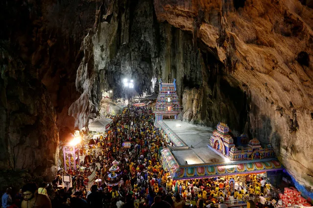 Hindu devotees gather at a shrine in Batu Caves during Thaipusam in Kuala Lumpur, Malaysia on January 21, 2019. (Photo by Lai Seng Sin/Reuters)