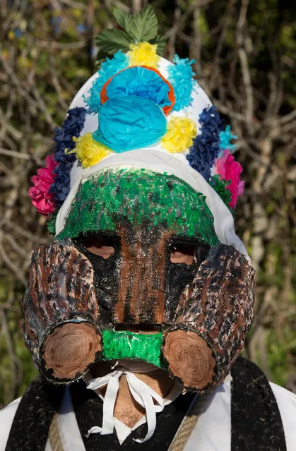 A reveller wears a mask while dressed as “Botargas” during carnival celebrations in Almiruete, Spain, February 25, 2017. (Photo by Sergio Perez/Reuters)