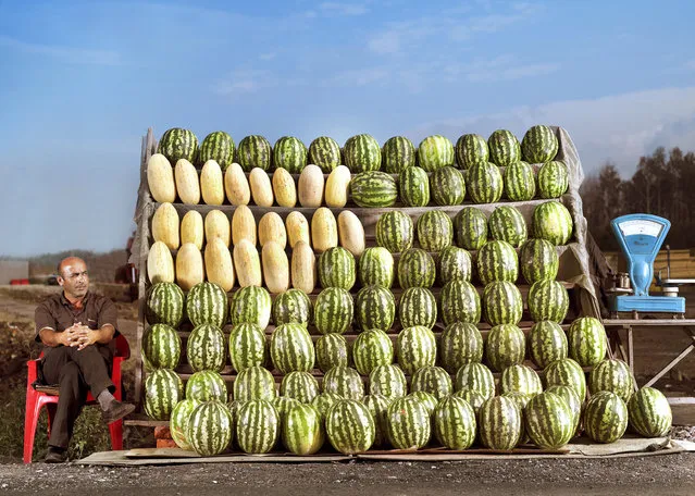 A sales stand of watermelons in St Petersburg. (Photo by by Frank Herfort/The Guardian)
