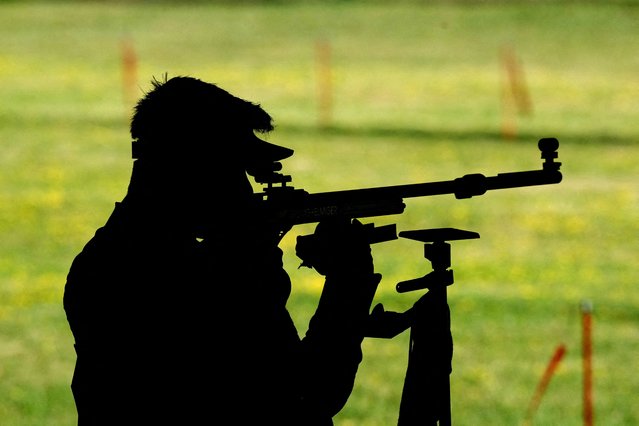 Marcus Madsen of Sweden  in action during the 50m rifle men's qualification on July 31, 2024. (Photo by Amr Alfiky/Reuters)