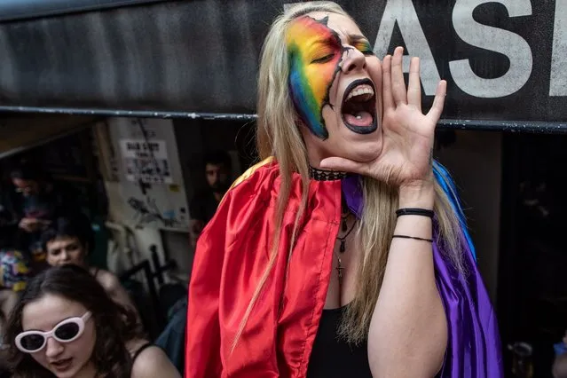 Members and sympathizers of the LGBTI (lesbian, gay, bisexual, transgender, and intersex) community participate in gay pride in Istanbul, Turkey, 30 June 2019. according to media reports, the annual Pride march in Istanbul has been banned since 2015. Ekrem Imamoglu the new mayor of Istanbul announced that any group free to demonstrate as long as they do not disturb the peace and he will discuss the reasons for the ban with relevant authorities. (Photo by Sedat Suna/EPA/EFE)