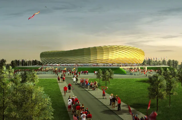 In this handout artists impression provided by the Russia 2018 Organising Commitee, the Kaliningrad Stadium is shown as proposed and presented as part of the Russia 2018 World Cup bid, on September 29, 2011 in Russia. (Illustration by Russia 2018 via Getty Images)