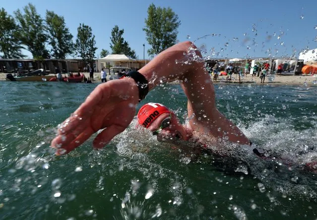 Austria's Jan Hercog in action during the men's 5km final during FINA World Championships, Open Water, Lake Lupa, Budapest, Hungary on June 27, 2022. (Photo by Antonio Bronic/Reuters)