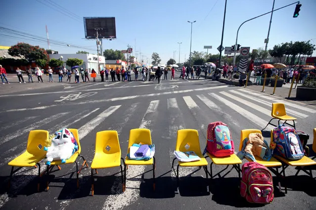 Chairs are pictured as students and teachers take part in a demonstration to ask the authorities to reconstruct their schools after the earthquake on September 19, in Mexico City, Mexico November 7, 2017. (Photo by Edgard Garrido/Reuters)