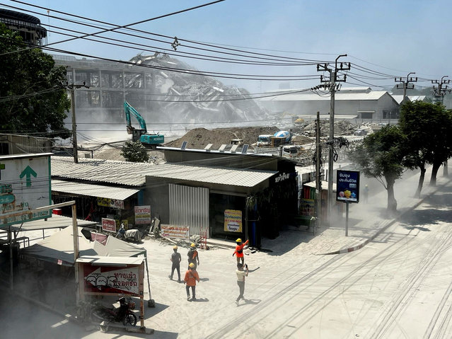 View of a collapsed building after a strong earthquake struck central Myanmar on Friday, earthquake monitoring services said, which affected Bangkok as well with people pouring out of buildings following the tremors in the Thai capital, in Bangkok, Thailand, on March 28, 2025. (Photo by Ann Wang/Reuters)