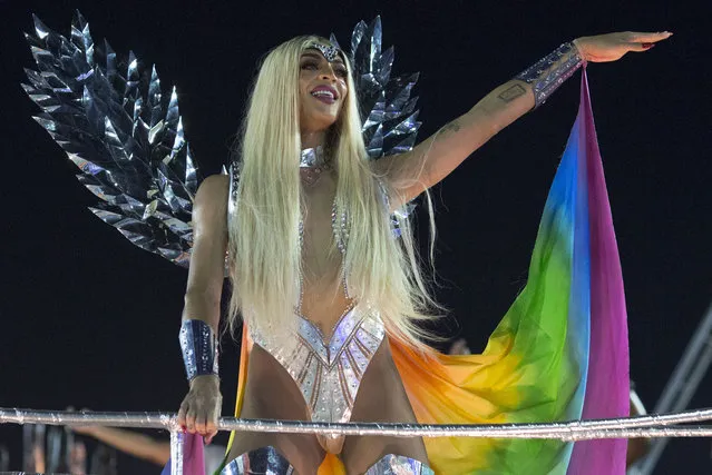 Brazilian drag queen and singer Pabllo Vittar parades with the Beija-Flor samba school during the second night of Rio's Carnival at the Sambadrome in Rio de Janeiro, Brazil, on February 13, 2018. (Photo by Mauro Pimentel/AFP Photo)