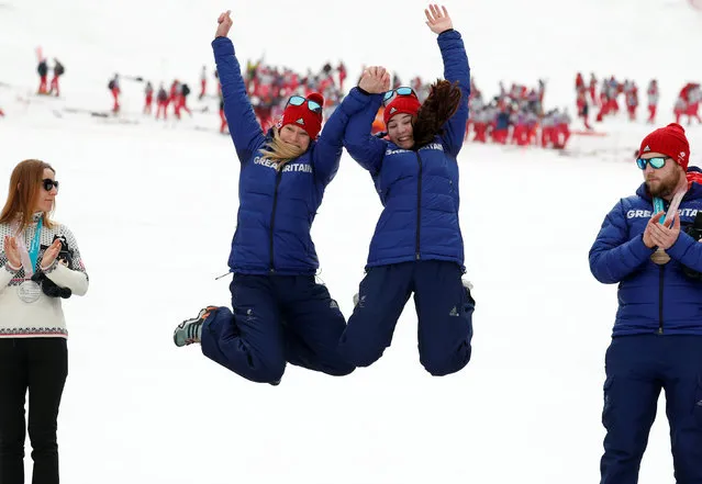 Great Britain' s Menna Fitzpatrick ( R) and her guide Jennifer Kehoe celebrate after winning the Alpine Skiing Women' s Slalom – Visually Impaired of the PyeongChang 2018 Paralympic Winter Games at Jeongseon Alpine Centre in Pyeongchang, South Korea on March 18, 2018. (Photo by Paul Hanna/Reuters)