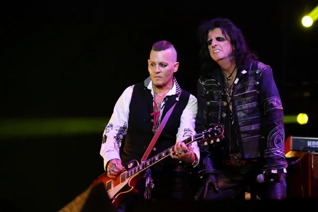 Alice Cooper and Johnny Depp of Hollywood Vampires perform onstage at Olympiysky Sports Complex on May 28, 2018 in Moscow, Russia. (Photo by Gennady Avramenko/Epsilon/Getty Images)