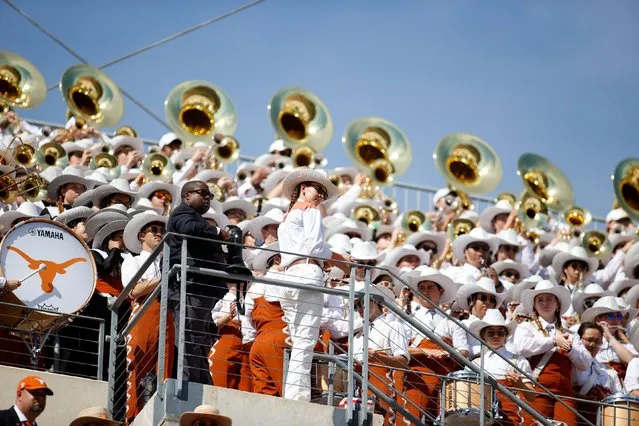 The Texas Longhorn band during a Big 12 Conference football game between the Houston Cougars and the Texas Longhorns on October 21, 2023 in Houston. Texas won, 31-24. (Photo by Scott Coleman/ZUMA Press Wire/Alamy Live News)