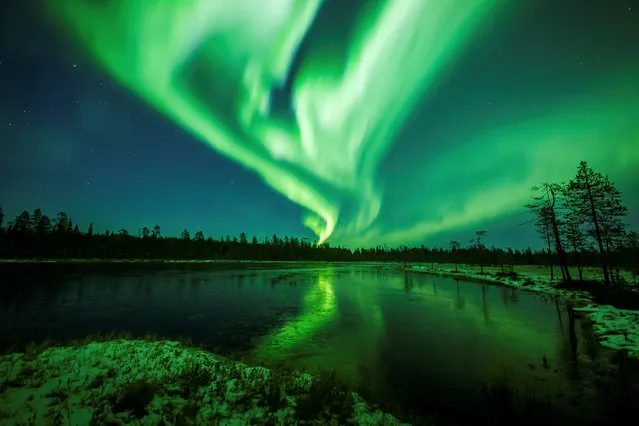 The Aurora Borealis (Northern Lights) is seen over the sky near Rovaniemi in Lapland, Finland, October 7, 2018. (Photo by Alexander Kuznetsov/Reuters)