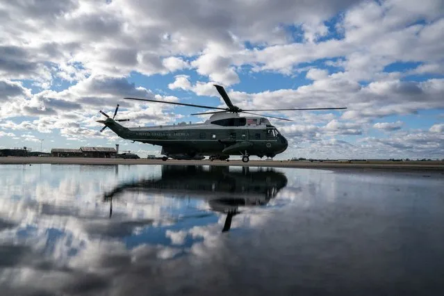 Marine One with U.S. President Joe Biden on board departs from Delaware Air National Guard Base en route to Washington in New Castle, Delaware on December 19, 2023. (Photo by Nathan Howard/Reuters)