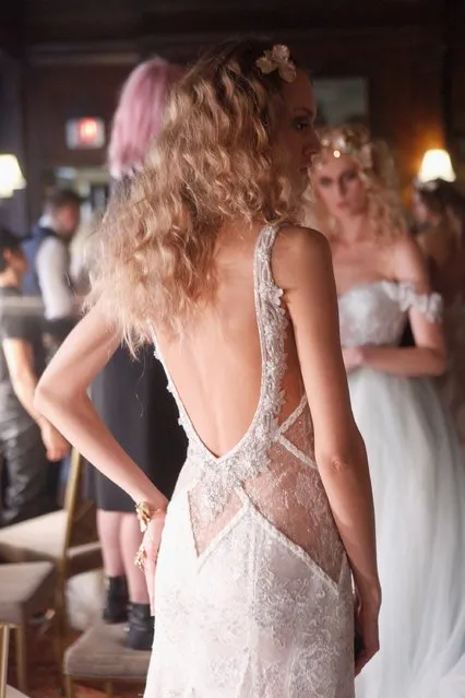 A model prepares during the Galia Lahav Bridal Runway Show Spring/Summer 2016 – Backstage/Front Row at Villard at the Palace Hotel on April 18, 2015 in New York City.  (Photo by Thos Robinson/Getty Images for Galia Lahav)