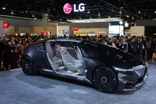 People view the LG Alpha-able future mobility concept at the LG booth during the CES tech show Tuesday, January 9, 2024, in Las Vegas. (Photo by John Locher/AP Photo)