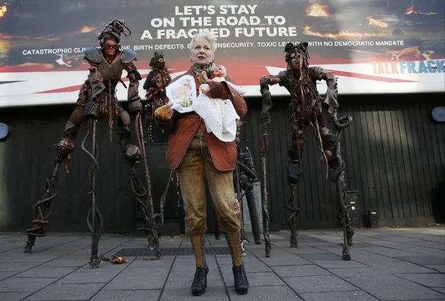 British fashion designer Vivienne Westwood attends an unveiling of a billboard against fracking in central London, Britain, April 27, 2015. (Photo by Stefan Wermuth/Reuters)