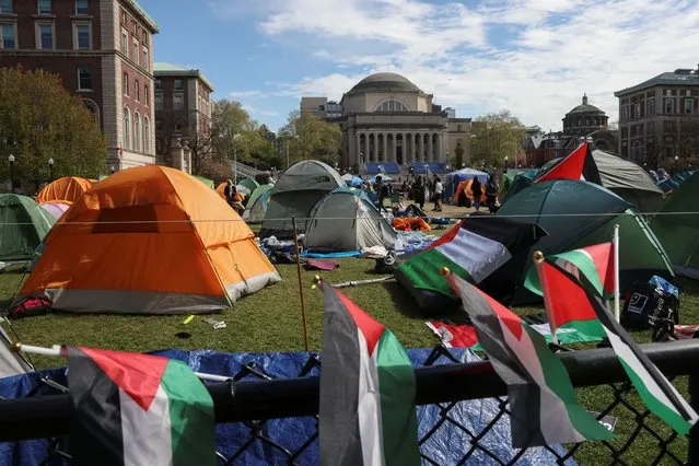 Students continue to maintain a protest encampment in support of Palestinians on the Columbia University campus, during the ongoing conflict between Israel and the Palestinian Islamist group Hamas, in New York City, U.S., April 24, 2024. (Photo by Caitlin Ochs/Reuters)