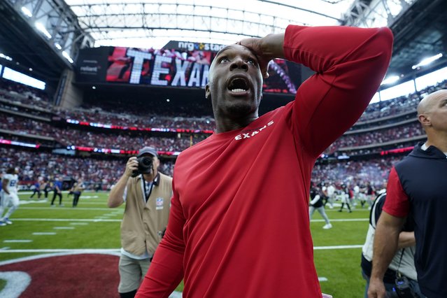 Houston Texans head coach DeMeco Ryans reacts as he walks off the field after an NFL football game against the Indianapolis Colts, Sunday, October 27, 2024, in Houston. The Texans won 23-20. (Photo by Eric Christian Smith/AP Photo)