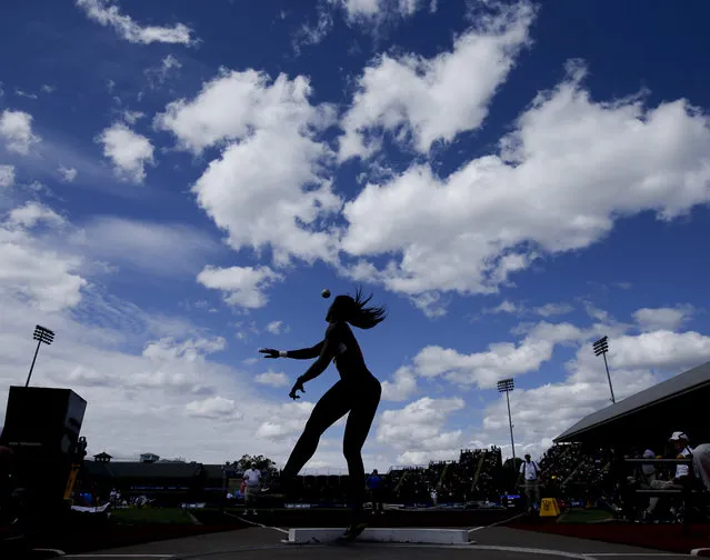 Tiffeny Parker competes during the heptathlon shot put at the U.S. Olympic Track and Field Trials, Saturday, July 9, 2016, in Eugene Ore. (Photo by Matt Slocum/AP Photo)
