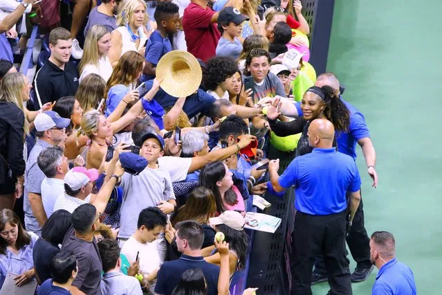 Serena Williams signs autographs after winning her second-round match of the 2022 US Open Tennis Championships against Anett Kontaveit of Estonia in Arthur Ashe Stadium at the USTA Billie Jean King National Tennis Center in New York City, on Wednesday, August 31, 2022. (Photo by Guerin Charles/ABACA/Rex Features/Shutterstock)