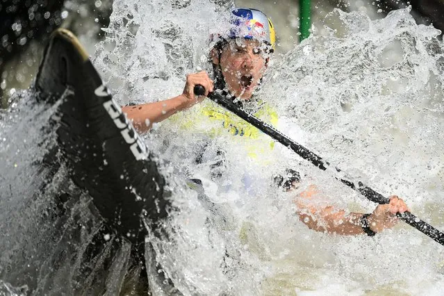 Viktoria Wolffhardt of Austria competes in the first round of Women's Canoe 1 heats during the 2022 ICF Canoe Slalom World Cup Final on September 02, 2022 in La Seu d'Urgell, Spain. (Photo by David Ramos/Getty Images)