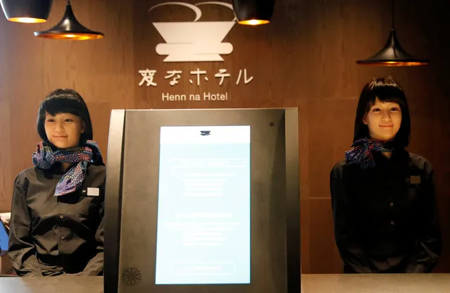 Android robots are seen at the reception desk of Henn na Hotel Tokyo Ginza in Tokyo, Japan on January 26, 2018. (Photo by Kim Kyung-Hoon/Reuters)
