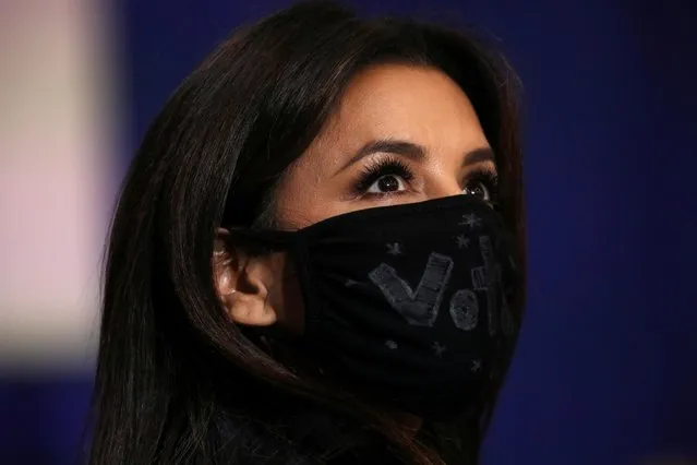Actor Eva Longoria wears a face mask with the word “Vote” during a Hispanic Heritage Month event attended by Democratic U.S. presidential nominee Joe Biden at Osceola Heritage Park in Kissimmee, Florida, U.S., September 15, 2020. (Photo by Leah Millis/Reuters)