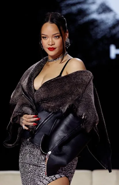 Barbadian singer Rihanna poses during the Super Bowl LVII Pregame & Apple Music Halftime Show press conference at Phoenix Convention Center on February 09, 2023 in Phoenix, Arizona. (Photo by Mike Lawrie/Getty Images)