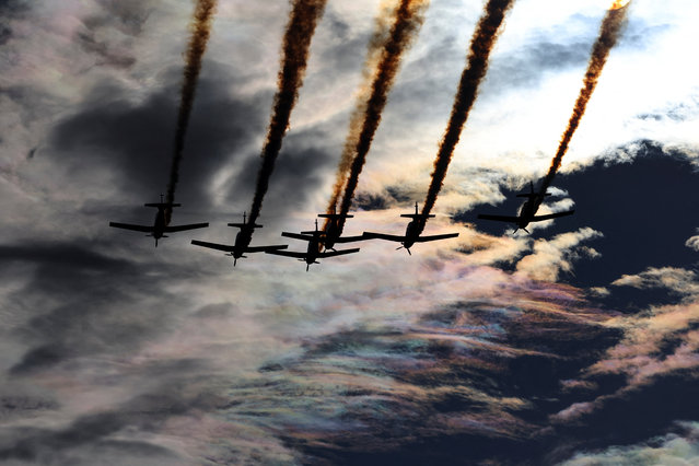 Planes of Croatian Air Force's aerobatic team “Wings of Storm” fly during a military parade for the 30th anniversary of Operation Storm alongside Victory Day, Homeland Thanksgiving Day, and Croatian Veterans Day, in downtown Zagreb, Croatia, on July 31, 2025. (Photo by Antonio Bronic/Reuters)