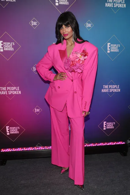 British actress and radio presenter Jameela Jamil backstage during the 2020 E! People's Choice Awards held at the Barker Hangar on November 15, 2020. (Photo by Todd Williamson/E! Entertainment)