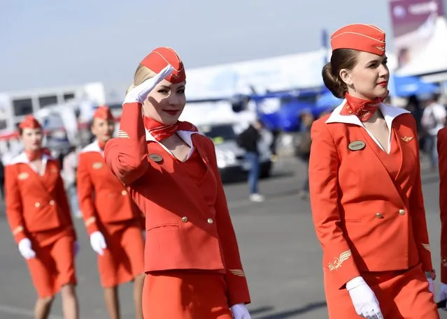 Aeroflot flight attendants at the 2018 Russian Investment Forum at the Main Media Centre in the Olympic Park, Sochi, Russia on February 15, 2018. (Photo by Mikhail Tereshchenko/TASS Host Photo Agency)