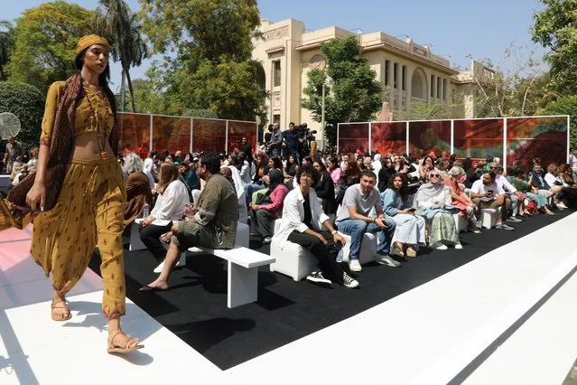 A model presents a creation by Egyptian fashion designer Shahera Fahmy during the first edition of the Egypt’s Fashion Week at Agriculture Museum in Giza, Egypt, 13 May 2023. (Photo by Khaled Elfiqi/EPA)
