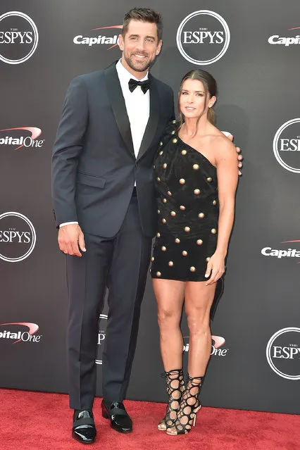 Aaron Rodgers and Danica Patrick attend The 2018 ESPYS at Microsoft Theater on July 18, 2018 in Los Angeles, California. (Photo by David Crotty/Patrick McMullan via Getty Images)