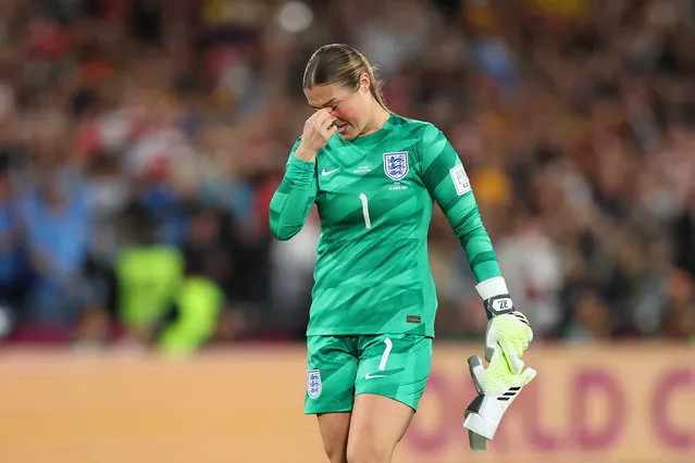 Mary Earps of England shows dejection after the team’s defeat following the FIFA Women's World Cup Australia & New Zealand 2023 Final match between Spain and England at Stadium Australia on August 20, 2023 in Sydney, Australia. (Photo by Catherine Ivill/Getty Images)
