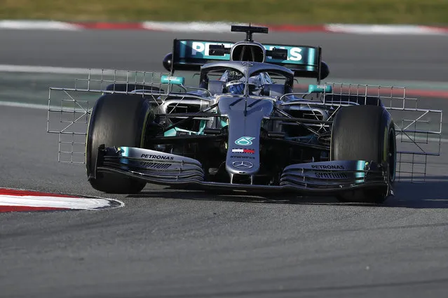 Mercedes driver Valtteri Bottas of Finland steers his car during a Formula One pre-season testing session at the Barcelona Catalunya racetrack in Montmelo, outside Barcelona, Spain, Monday, February 18, 2019. (Photo by Manu Fernandez/AP Photo)