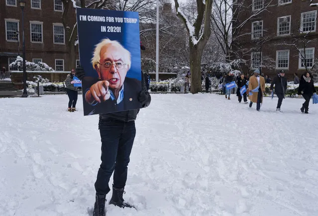 People arrive for a rally for Sen. Bernie Sanders, I-Vt., before Sanders kicks off his political campaign Saturday, March 2, 2019, in the Brooklyn borough of New York.  Sanders will launch a 2020 presidential campaign. (Photo by Craig Ruttle/AP Photo)