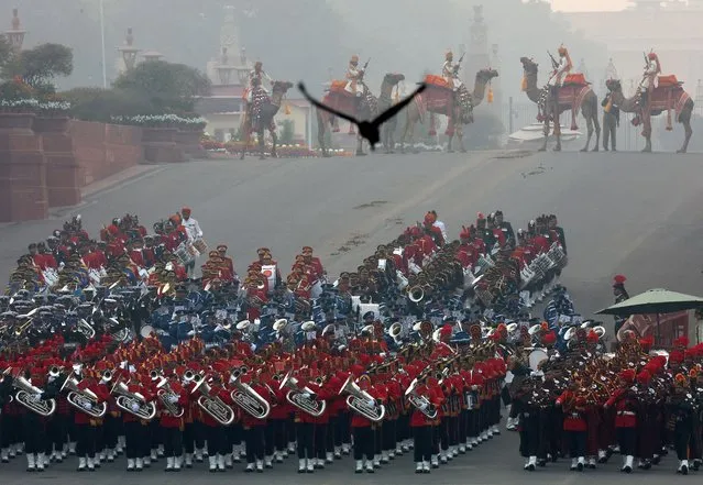 Members of the Indian military band perform during the “Beating the Retreat” ceremony in New Delhi, India on January 29, 2024. (Photo by Altaf Hussain/Reuters)