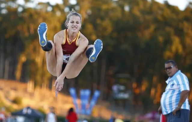 South African Samantha Pretorius cometes in the Women's Long Jump during the Varsity Athletics series at Coetzenburg Athletics Stadium in Stellenbosch, South Africa, 07 April 2016. This final event in the Varsity Athletics series for 2016 provided an oportunity for top South African Rio Olympic qualifying athletes to race. (Photo by Nic Bothma/EPA)