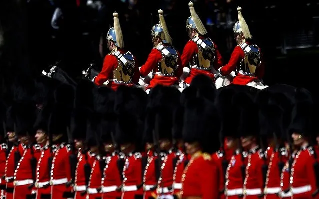 The Household Division rehearse Trooping the Colour for the Colonel's Review ahead of the Queen's birthday parade next week, on Horseguards Parade in London, Britain, June 1, 2019. (Photo by Clodagh Kilcoyne/Reuters)