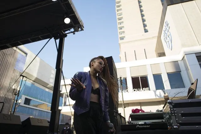 DJ Sophia Eris performs at the Prince Memorial Street Party on April 22, 2017 in Minneapolis, Minnesota. First Avenue nightclub arranged the event outside the venue to commemorate one year since the death of Prince. (Photo by Stephen Maturen/Getty Images)