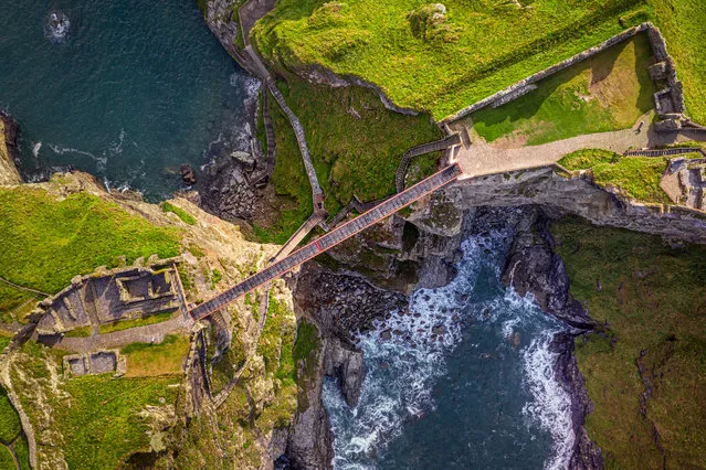 A new footbridge at Tintagel Castle in Cornwall, United Kingdom on August 8, 2019. (Photo by David Levene/The Guardian)
