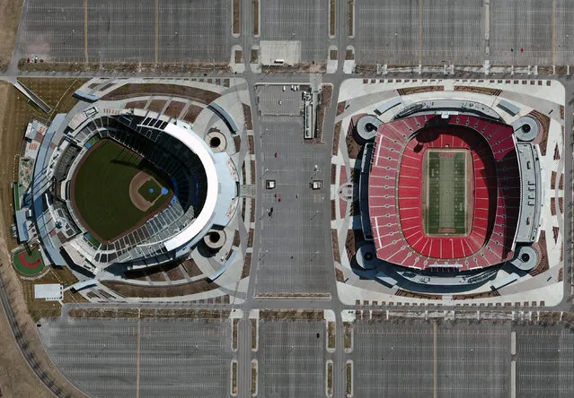 Kauffman Stadium and Arrowhead Stadium – Kansas City. (Photo by Digital Globe/Caters News)