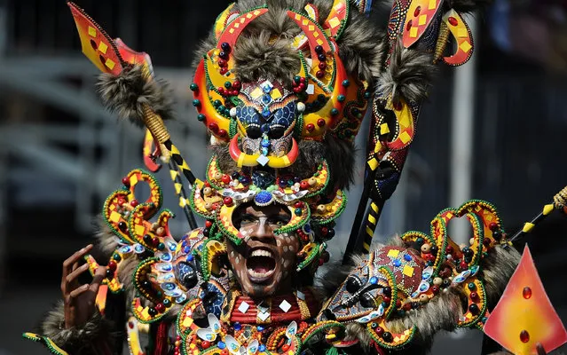 A model wears Melanesia outfit during Grand Carnival as part of the 14th Jember Fashion Carnival on August 30, 2015 in Jember, Indonesia. The 14th Jember Fashion Carnival 2015 theme is Outframe and consist of ten parades which include Majapahit, Ikebana, Fossil, Parrot, Circle, Pegasus, Lionfish, Egypt, Melanesia, and Reog. (Photo by Robertus Pudyanto/Getty Images)