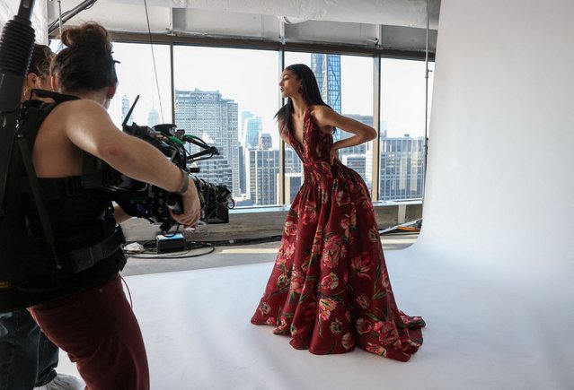 A model presents creations from the latest Carolina Herrera collection during New York Fashion Week, in New York City, on February 10, 2025. (Photo by Caitlin Ochs/Reuters)