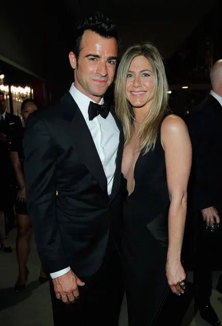 (L-R) Actors Justin Theroux and Jennifer Aniston attend LACMA 2012 Art + Film Gala Honoring Ed Ruscha and Stanley Kubrick presented by Gucci at LACMA on October 27, 2012 in Los Angeles, California. (Photo by John Sciulli)