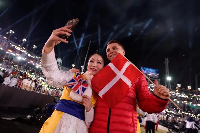 Daniel Wagner of Denmark poses for a selfie during the closing ceremony of the Pyeongchang 2018 Winter Paralympic Games at the Pyeongchang Stadium in Pyeongchang on March 18, 2018. (Photo by Thomas Lovelock/Reuters/OIS/IOC)